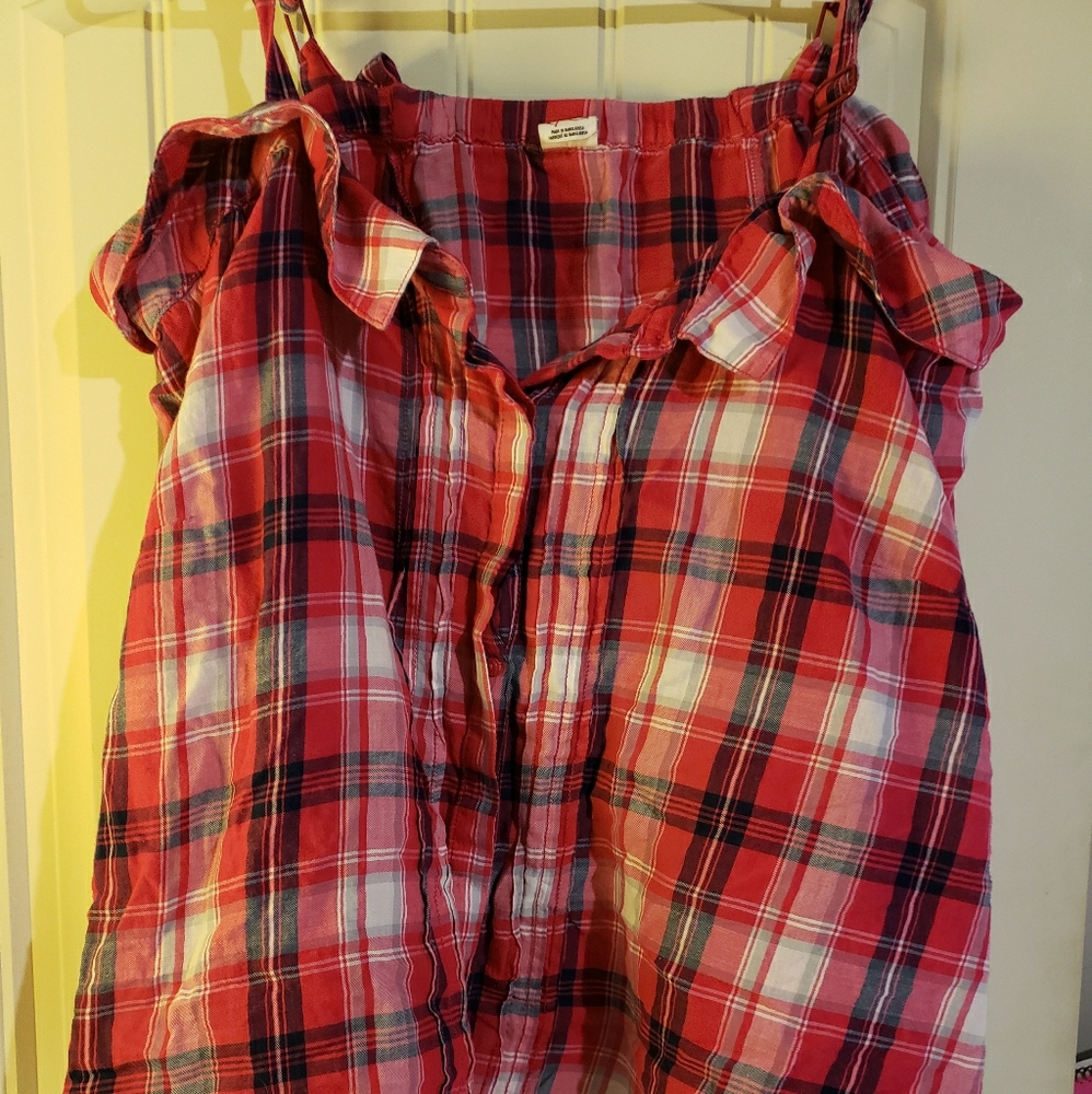 Plaid cold shoulder top